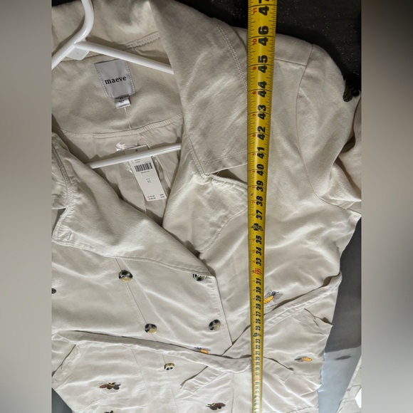 NWT ANTHROPOLOGIE MAEVE Bumble Bee Embroidered TRENCH COAT XL Cream - Picture 7 of 8